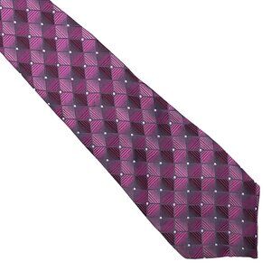 Carolina Bay Men's Purple Pink Gray Geometric Squares Tie Necktie 3.5 x 58